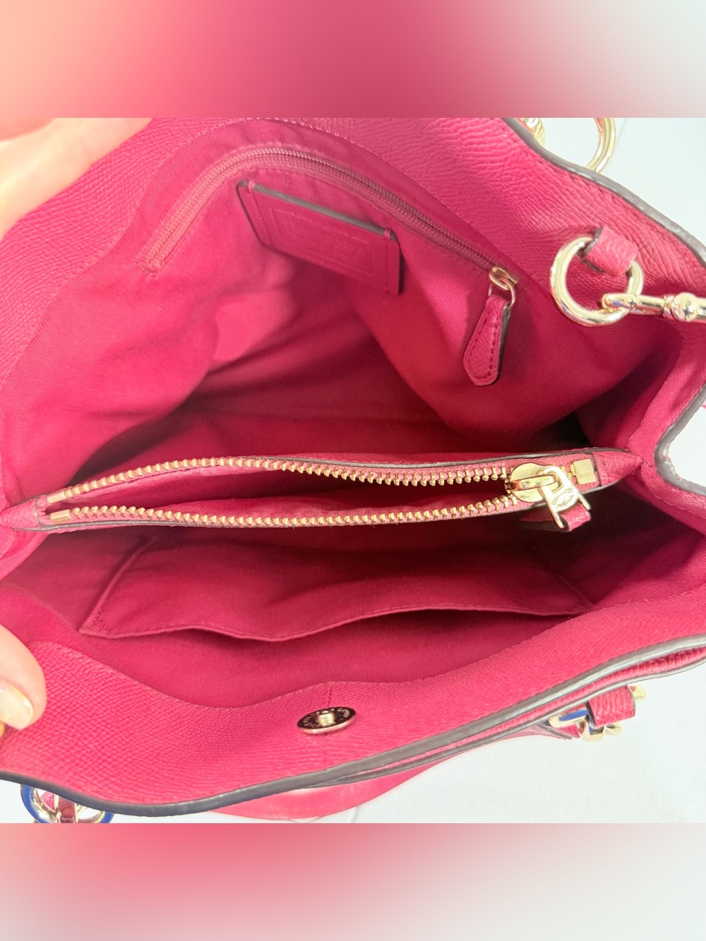 Coach Minetta Crossbody Shoulder Bag Dark Pink Purse Cross Grain Leather - Picture 6 of 9
